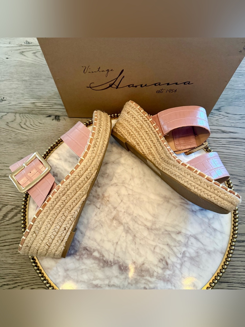 Vintage Havana Pink Croc-Embossed Espadrille Wedge Slide Sandals |Sz. 8.5 (NWB) - Picture 7 of 7